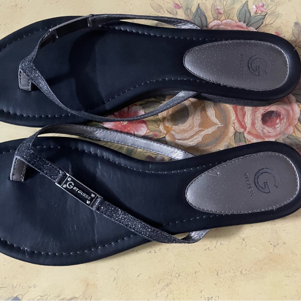 GUESS Women's Black and Denim Sandals